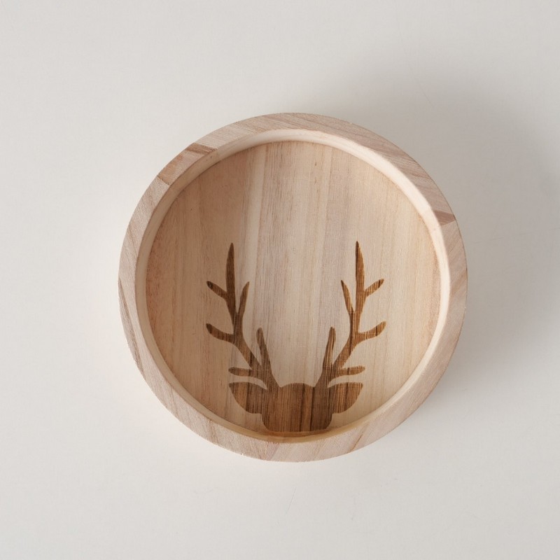 Vassoio in legno di paulonia decorato con cervo, utilizzabile come portaoggetti, svuotatasche o centrotavola, ideale come decoro autunnale